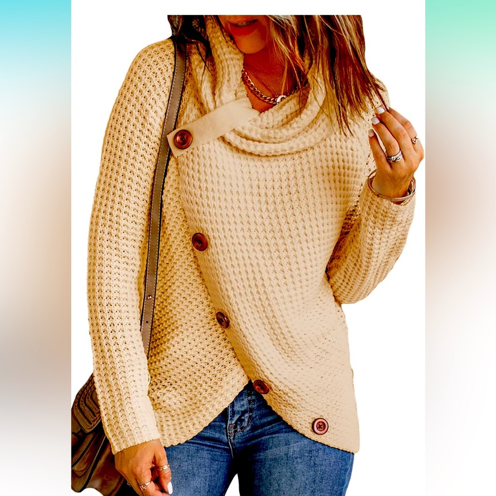 Actloe Women Cowl Neck Long Sleeve Asymmetrical Hem Sweaters Sz S